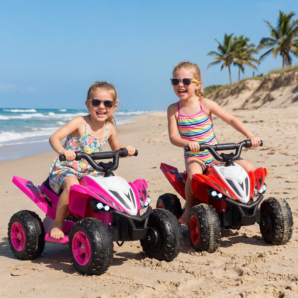 12V Kids Ride On ATV 4-Wheeler Quad with LED Lights and 7 mph Max Speed-Pink view 2