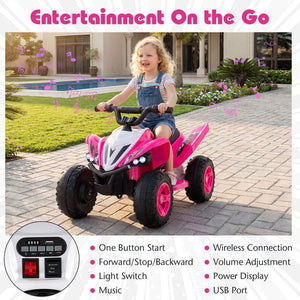 12V Kids Ride On ATV 4-Wheeler Quad with LED Lights and 7 mph Max Speed-Pink view 6