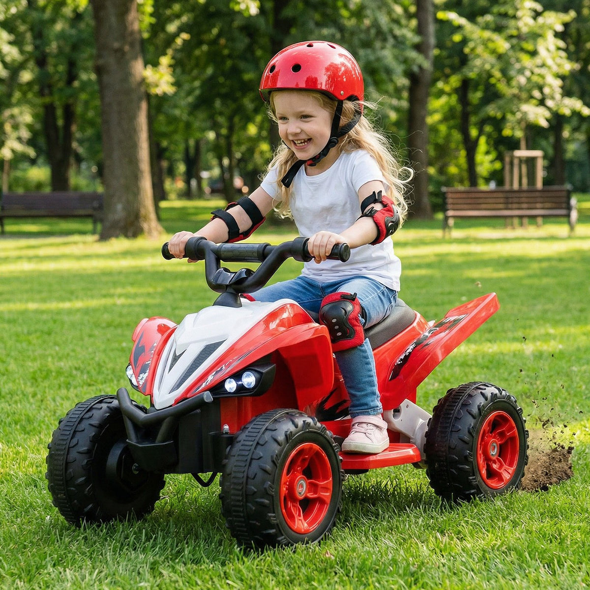 12V Kids Ride On ATV 4-Wheeler Quad with LED Lights and 7 mph Max Speed-Red view 2