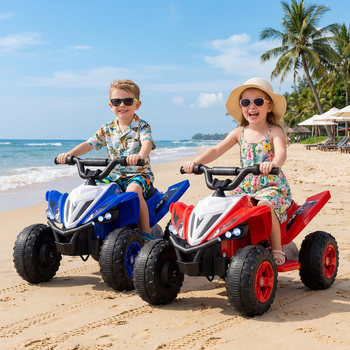 12V Kids Ride On ATV 4-Wheeler Quad with LED Lights and 7 mph Max Speed-Red view 3