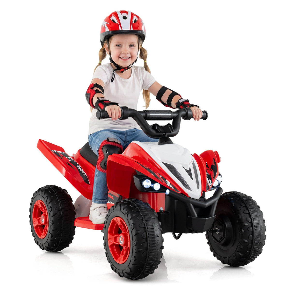 12V Kids Ride On ATV 4-Wheeler Quad with LED Lights and 7 mph Max Speed-Red view 4