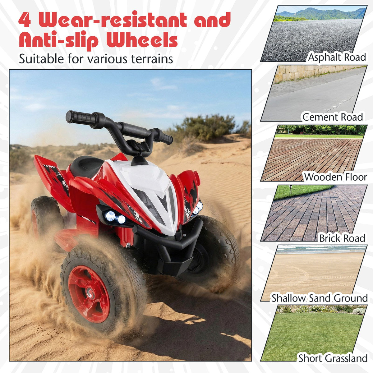 12V Kids Ride On ATV 4-Wheeler Quad with LED Lights and 7 mph Max Speed-Red view 9