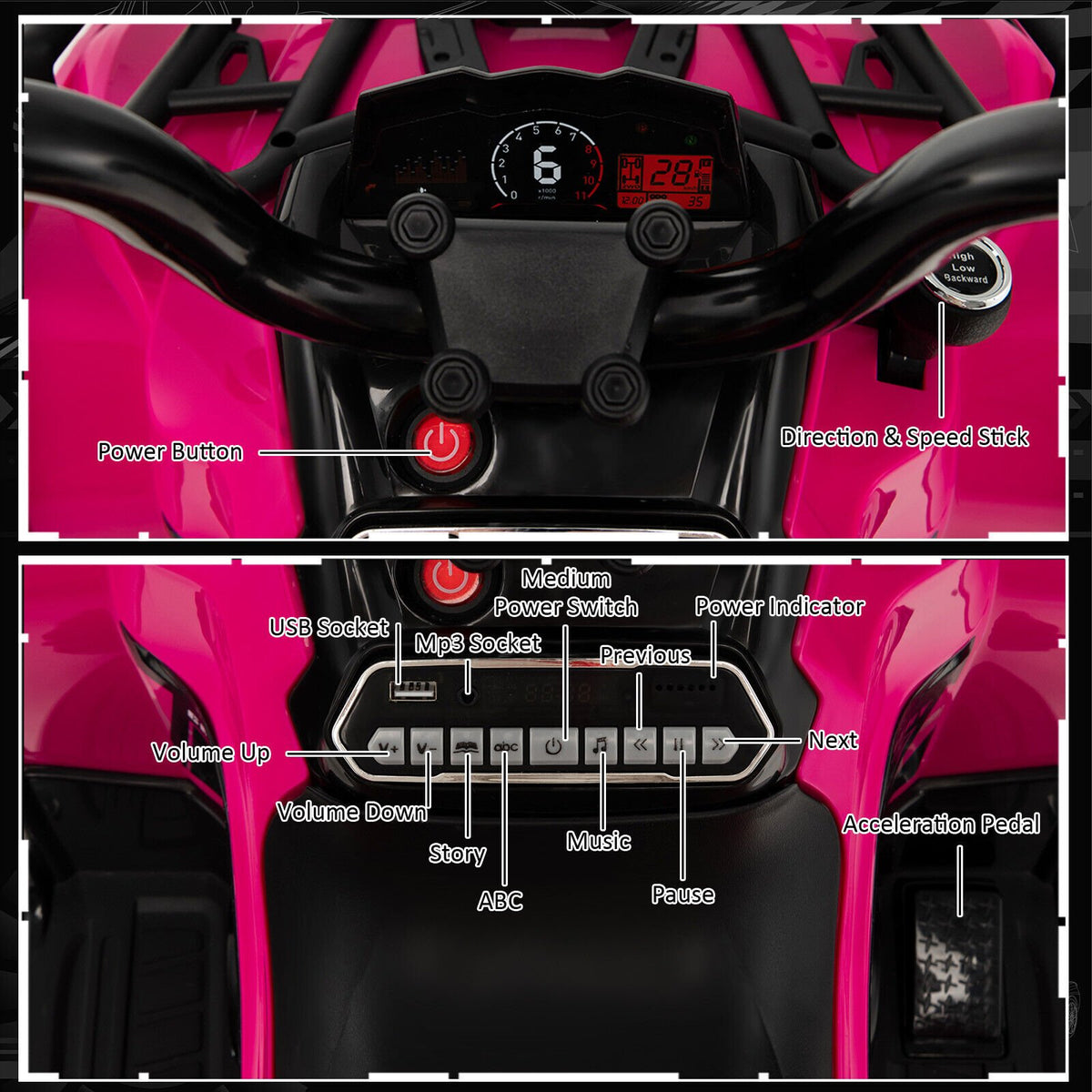 12V Kids Ride On ATV 4 Wheeler with MP3 and Headlights-Pink view 9