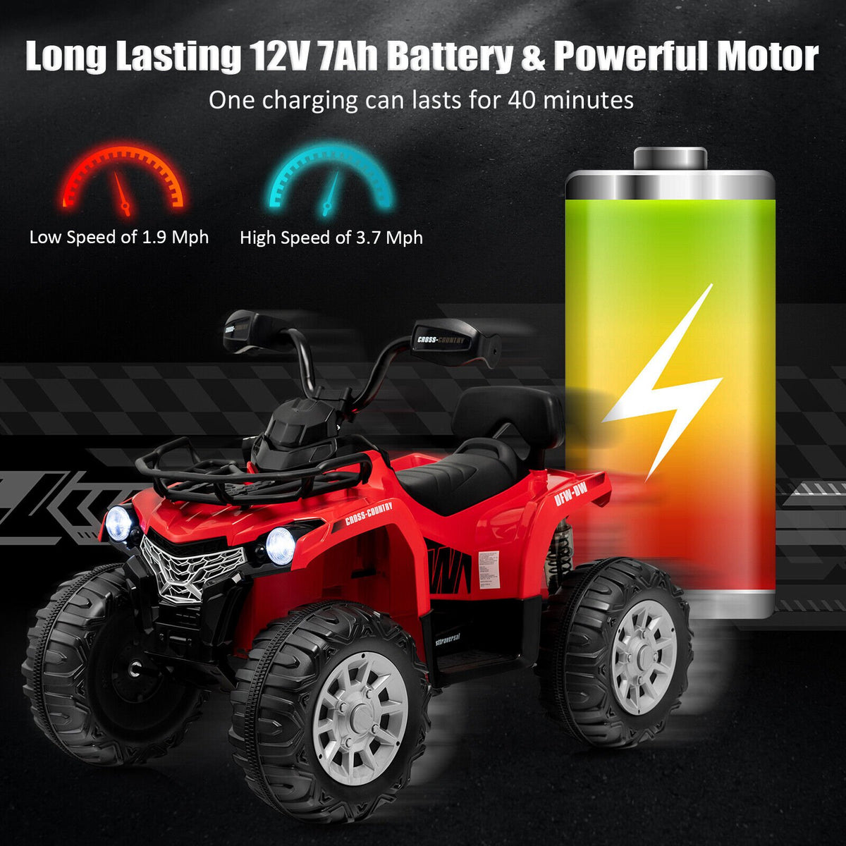 12V Kids Ride On ATV 4 Wheeler with MP3 and Headlights-Red view 5