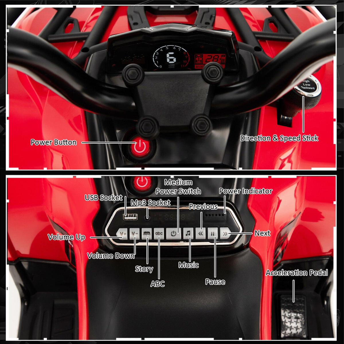 12V Kids Ride On ATV 4 Wheeler with MP3 and Headlights-Red view 8