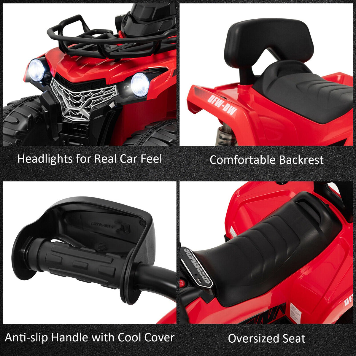 12V Kids Ride On ATV 4 Wheeler with MP3 and Headlights-Red view 9