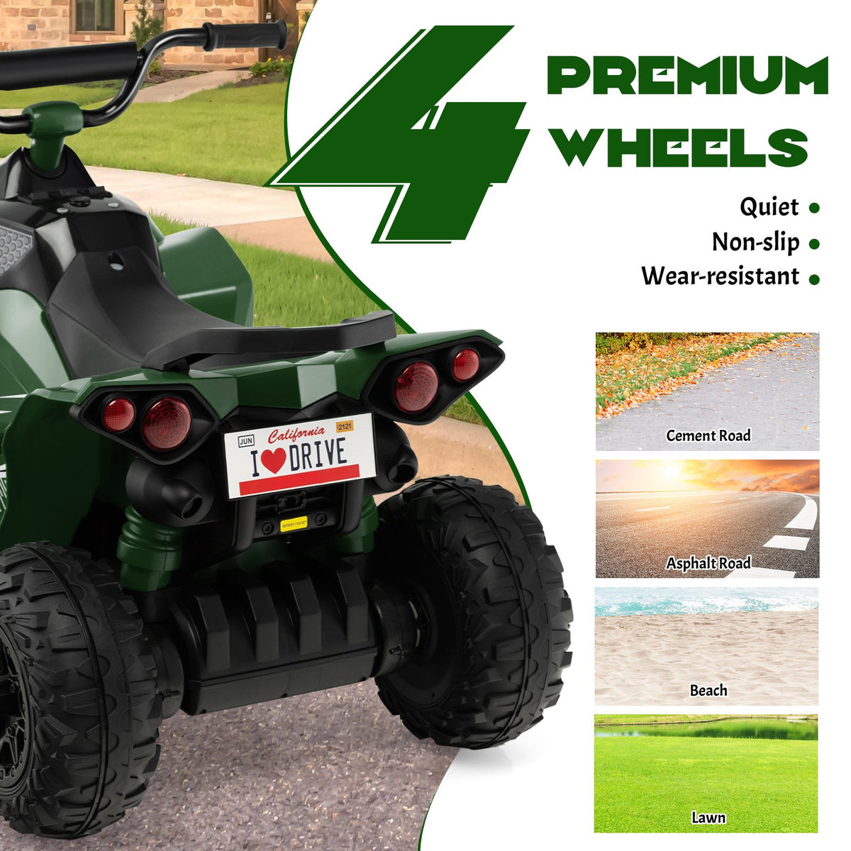 12V Kids Ride On ATV with High/Low Speed and Comfortable Seat-Army Green view 8