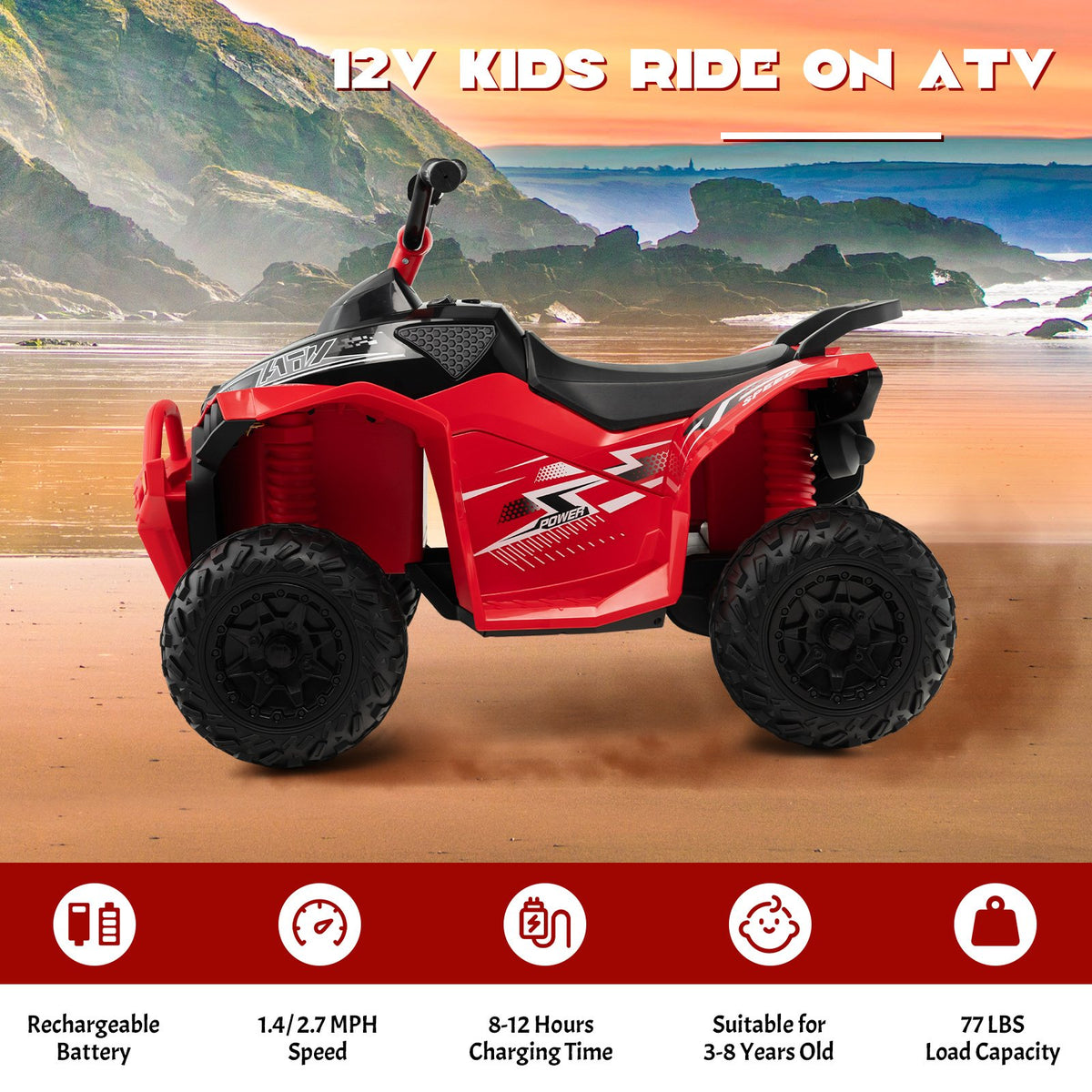 12V Kids Ride On ATV with High/Low Speed and Comfortable Seat-Red view 6