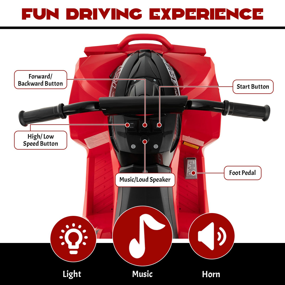 12V Kids Ride On ATV with High/Low Speed and Comfortable Seat-Red view 7