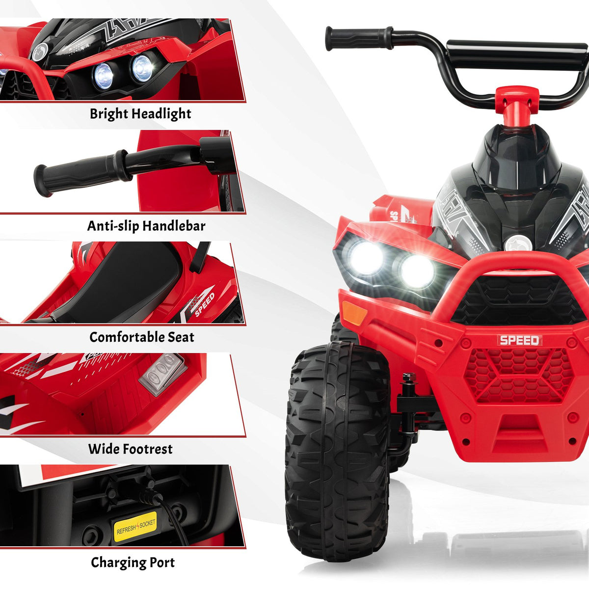 12V Kids Ride On ATV with High/Low Speed and Comfortable Seat-Red view 8