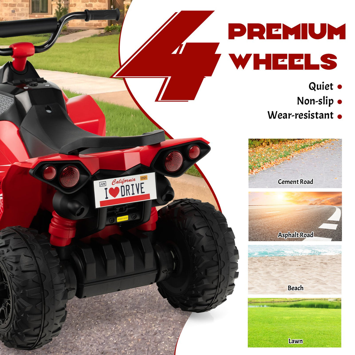 12V Kids Ride On ATV with High/Low Speed and Comfortable Seat-Red view 9