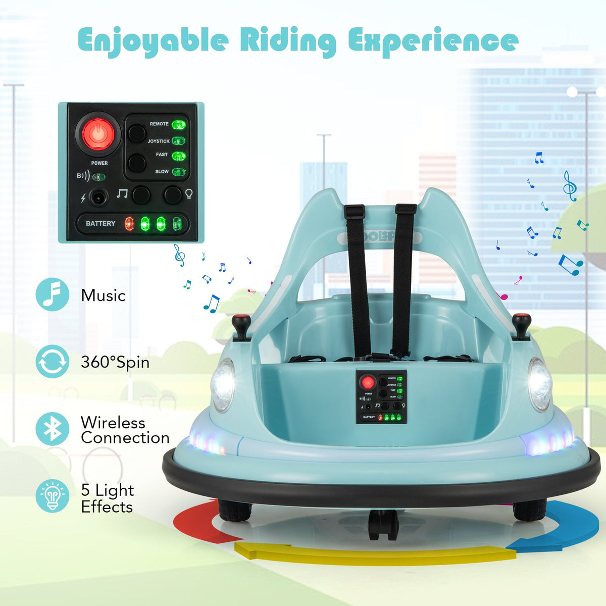 12V Kids Ride On Bumper Car with Remote Control and Dual Joysticks-Blue view 9