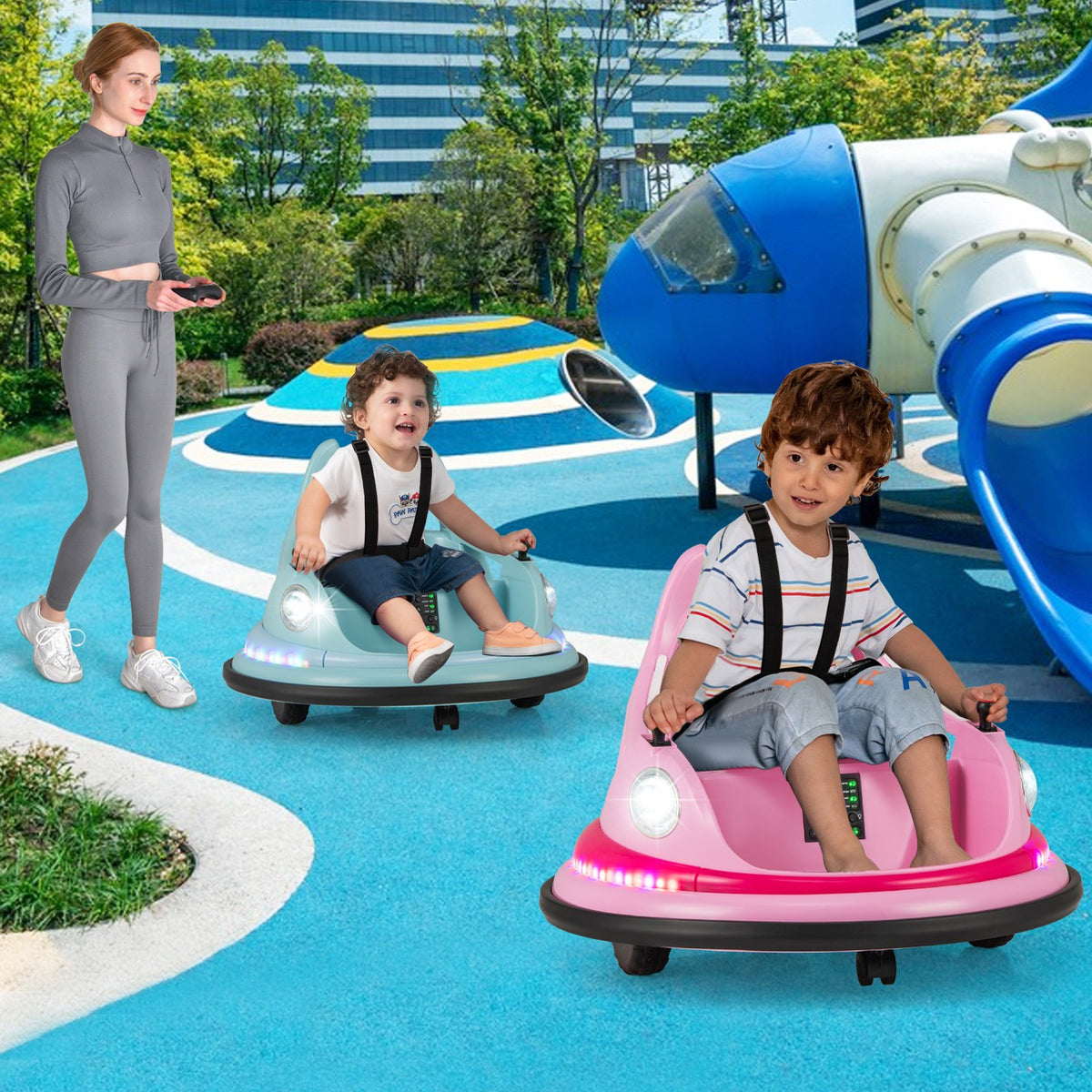 12V Kids Ride On Bumper Car with Remote Control and Dual Joysticks-Pink view 3