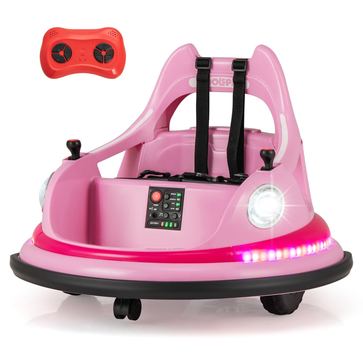 12V Kids Ride On Bumper Car with Remote Control and Dual Joysticks-Pink view 4