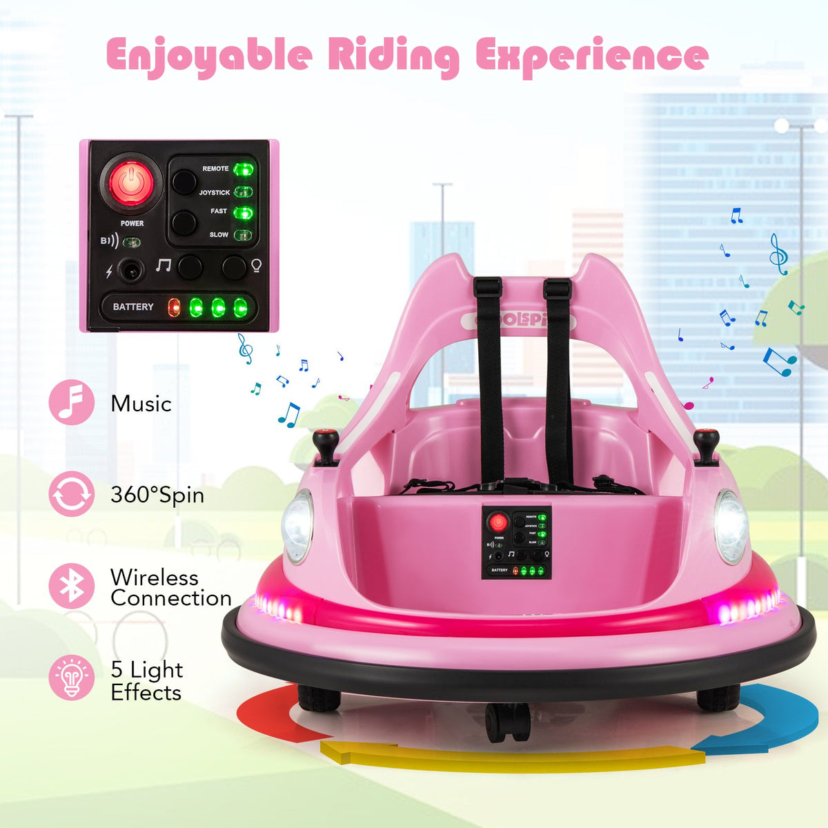 12V Kids Ride On Bumper Car with Remote Control and Dual Joysticks-Pink view 9