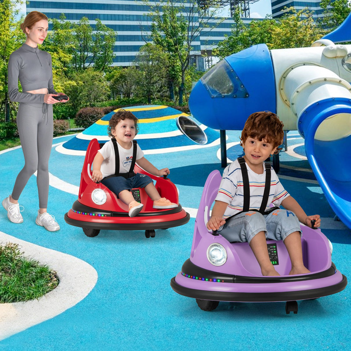 12V Kids Ride On Bumper Car with Remote Control and Dual Joysticks-Purple view 3