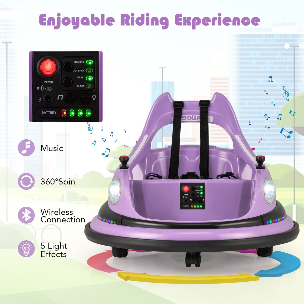12V Kids Ride On Bumper Car with Remote Control and Dual Joysticks-Purple view 7