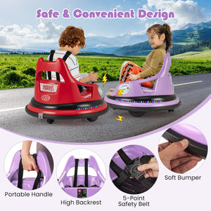 12V Kids Ride On Bumper Car with Remote Control and Dual Joysticks-Purple view 9