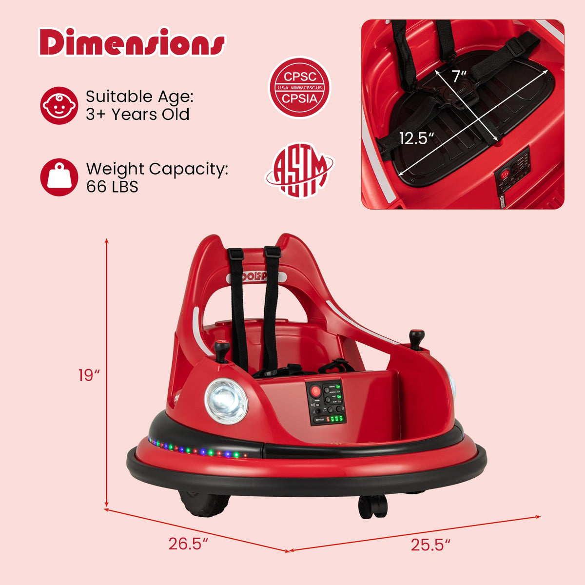 12V Kids Ride On Bumper Car with Remote Control and Dual Joysticks-Red view 5