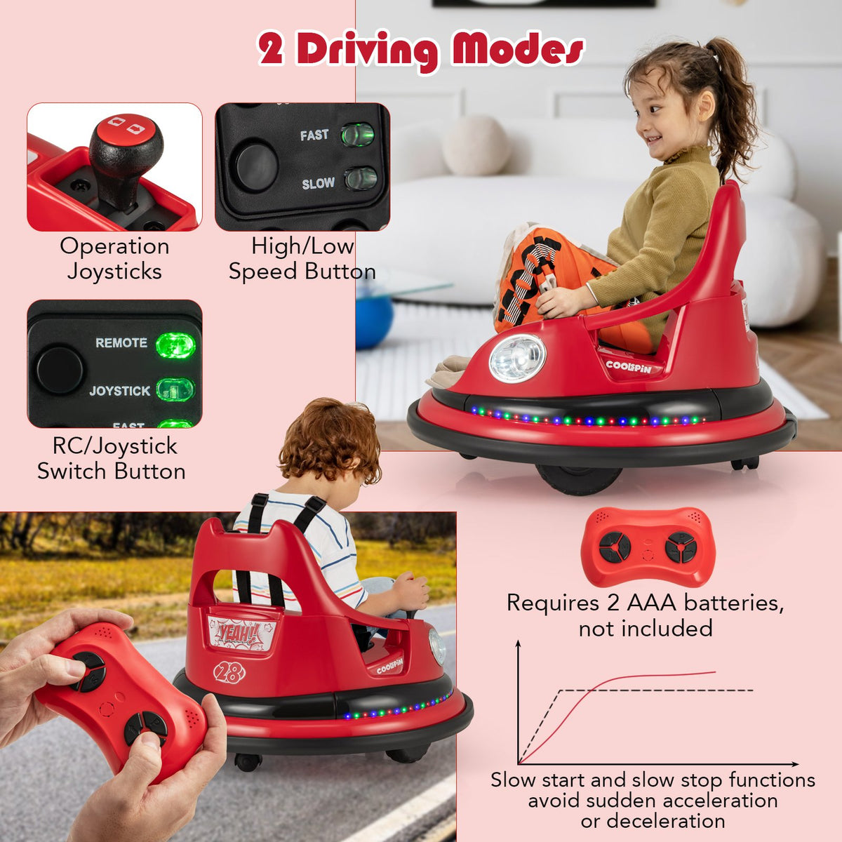 12V Kids Ride On Bumper Car with Remote Control and Dual Joysticks-Red view 6