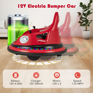 12V Kids Ride On Bumper Car with Remote Control and Dual Joysticks-Red view 7