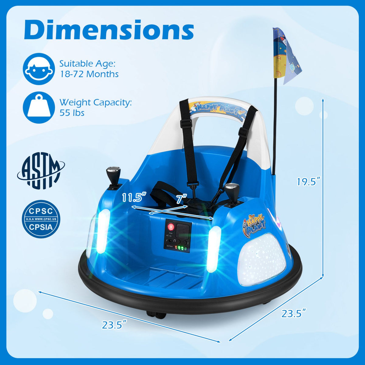 12V Kids Ride On Bumper Car with Remote Control and Flashing Lights-Blue view 4