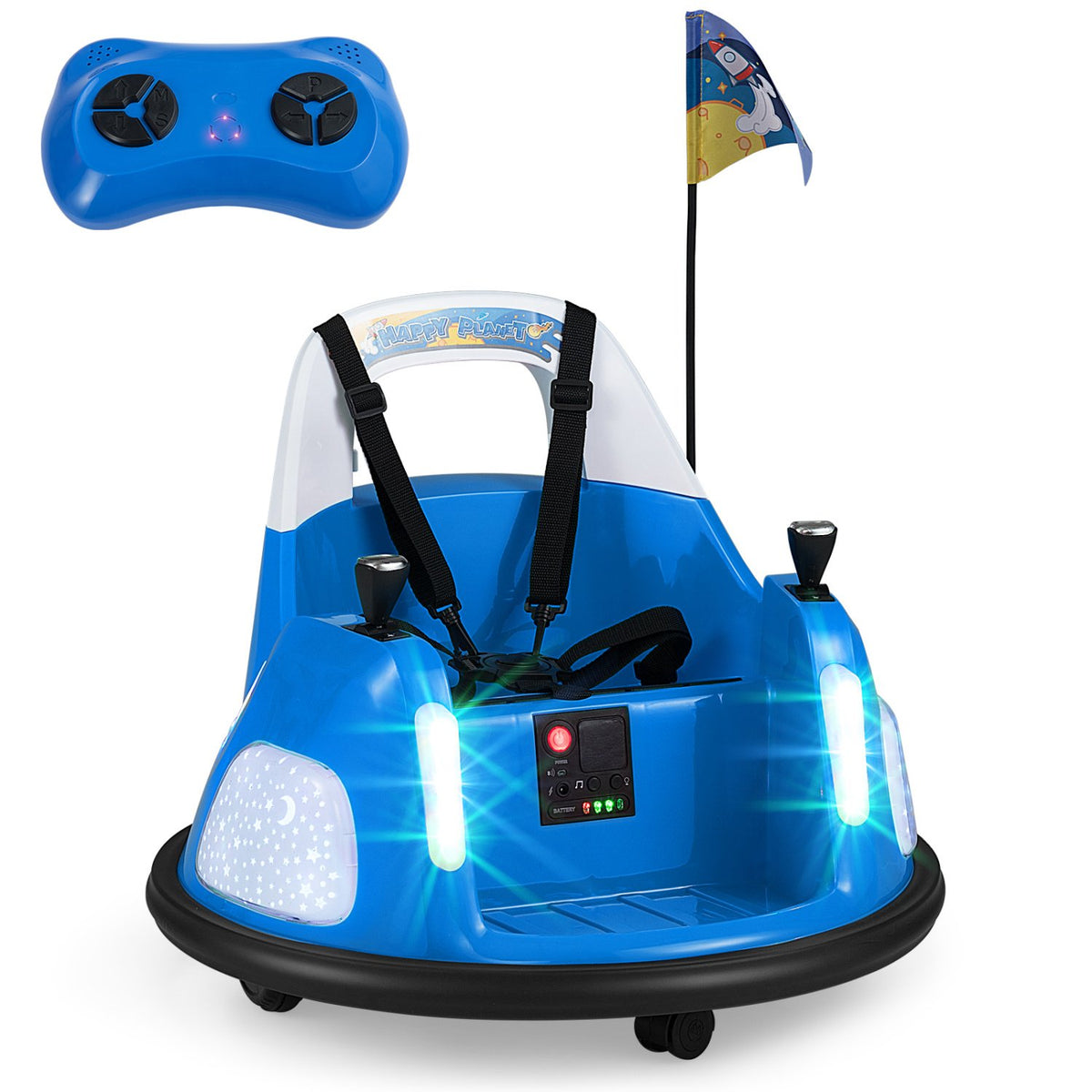 12V Kids Ride On Bumper Car with Remote Control and Flashing Lights-Blue view 5
