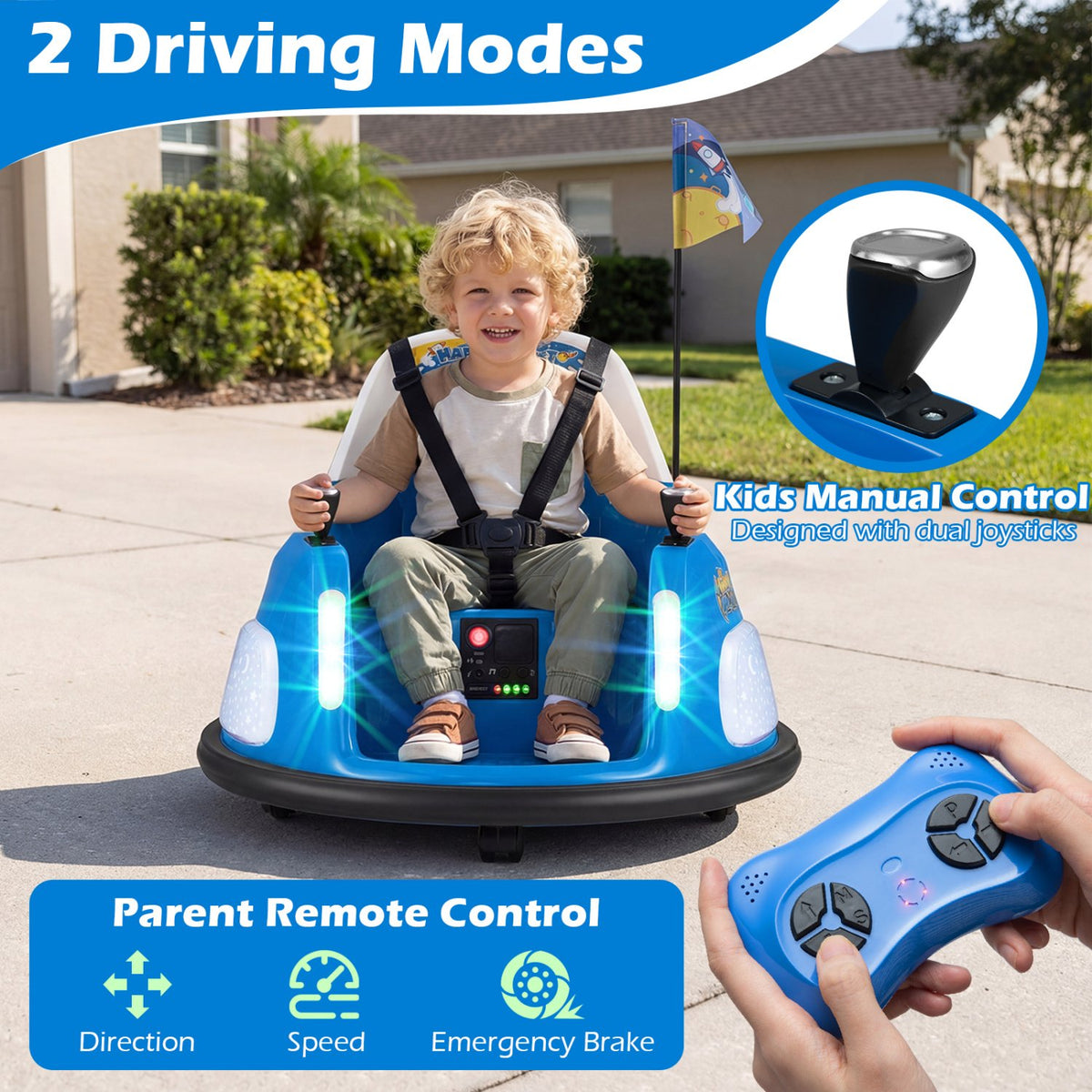 12V Kids Ride On Bumper Car with Remote Control and Flashing Lights-Blue view 7