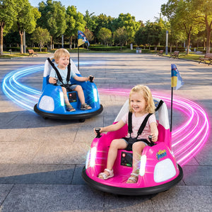 12V Kids Ride On Bumper Car with Remote Control and Flashing Lights-Pink view 2