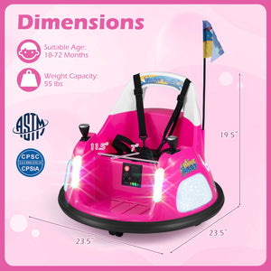 12V Kids Ride On Bumper Car with Remote Control and Flashing Lights-Pink view 4