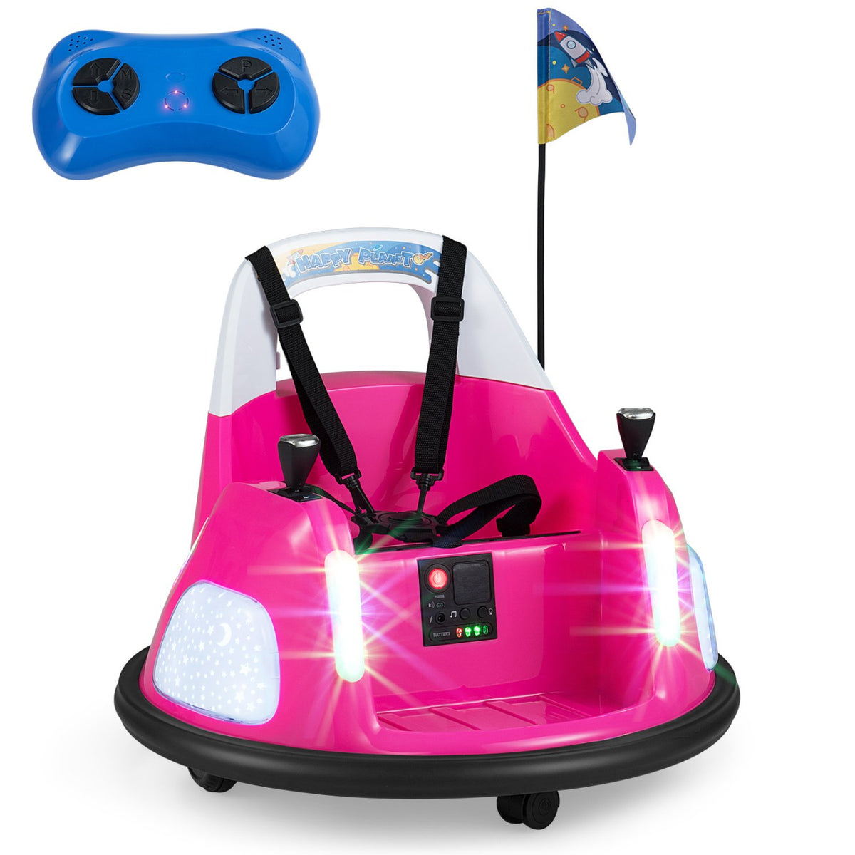 12V Kids Ride On Bumper Car with Remote Control and Flashing Lights-Pink view 5