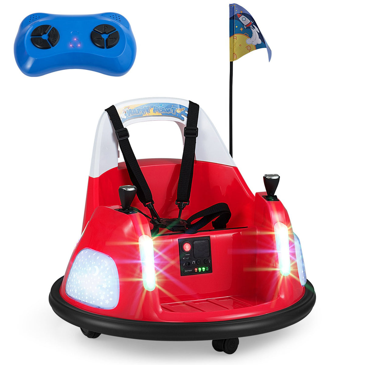 12V Kids Ride On Bumper Car with Remote Control and Flashing Lights-Red view 5