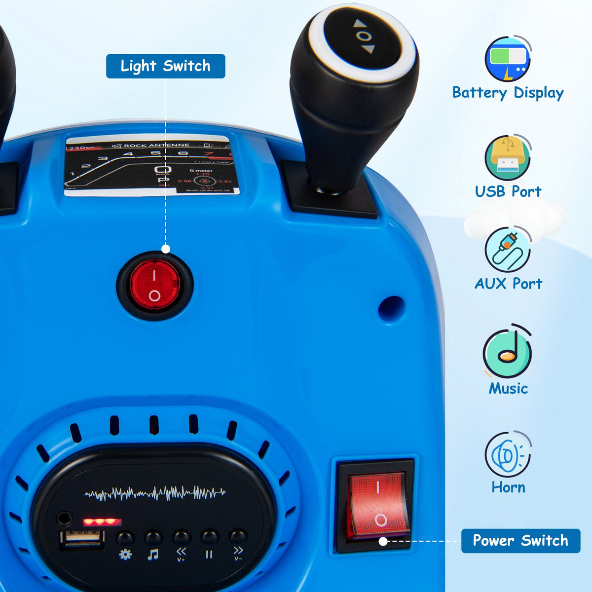 12V Kids Ride On Bumper Car with Remote Control Lights and Music-Blue view 7