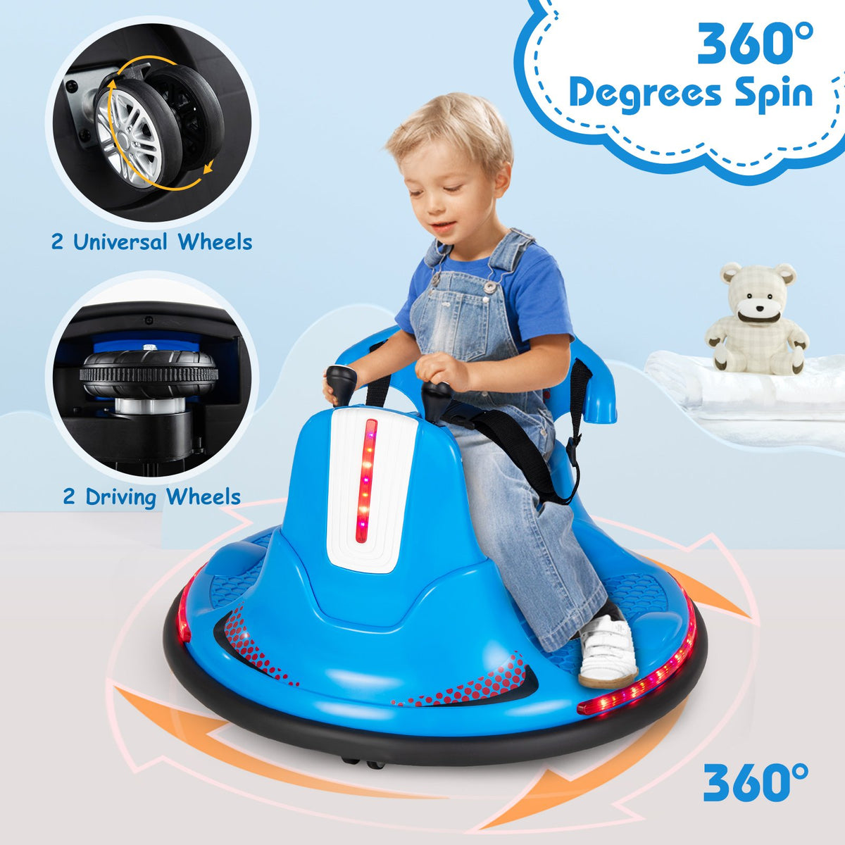 12V Kids Ride On Bumper Car with Remote Control Lights and Music-Blue view 9