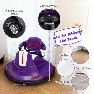 12V Kids Ride On Bumper Car with Remote Control Lights and Music-Purple view 8