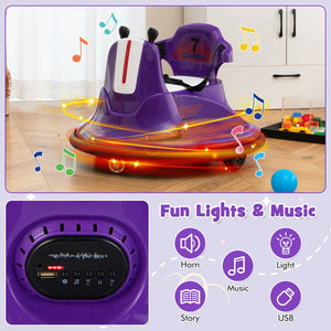12V Kids Ride On Bumper Car with Remote Control Lights and Music-Purple view 9