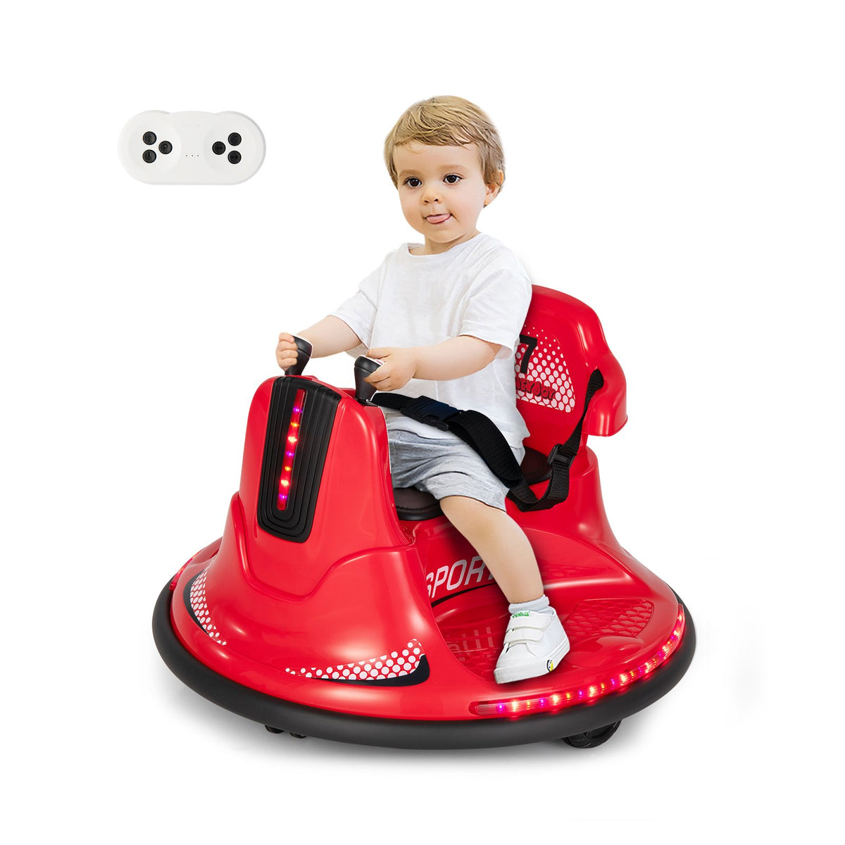 12V Kids Ride On Bumper Car with Remote Control Lights and Music-Red view 3