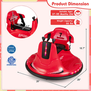 12V Kids Ride On Bumper Car with Remote Control Lights and Music-Red view 4