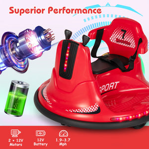 12V Kids Ride On Bumper Car with Remote Control Lights and Music-Red view 6