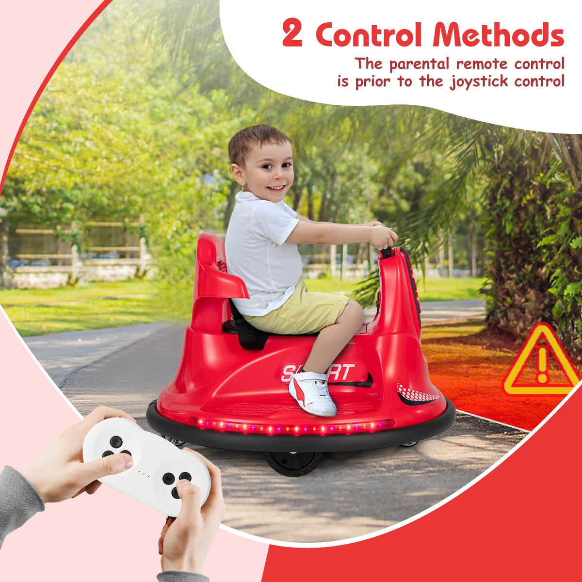 12V Kids Ride On Bumper Car with Remote Control Lights and Music-Red view 8