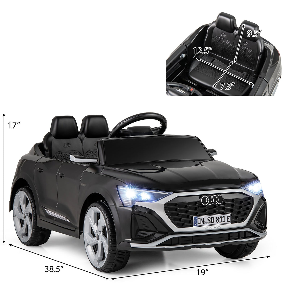 12V Kids Ride on Car Licensed Audi SQ8 with Remote Control and 3 Speeds-Black view 4