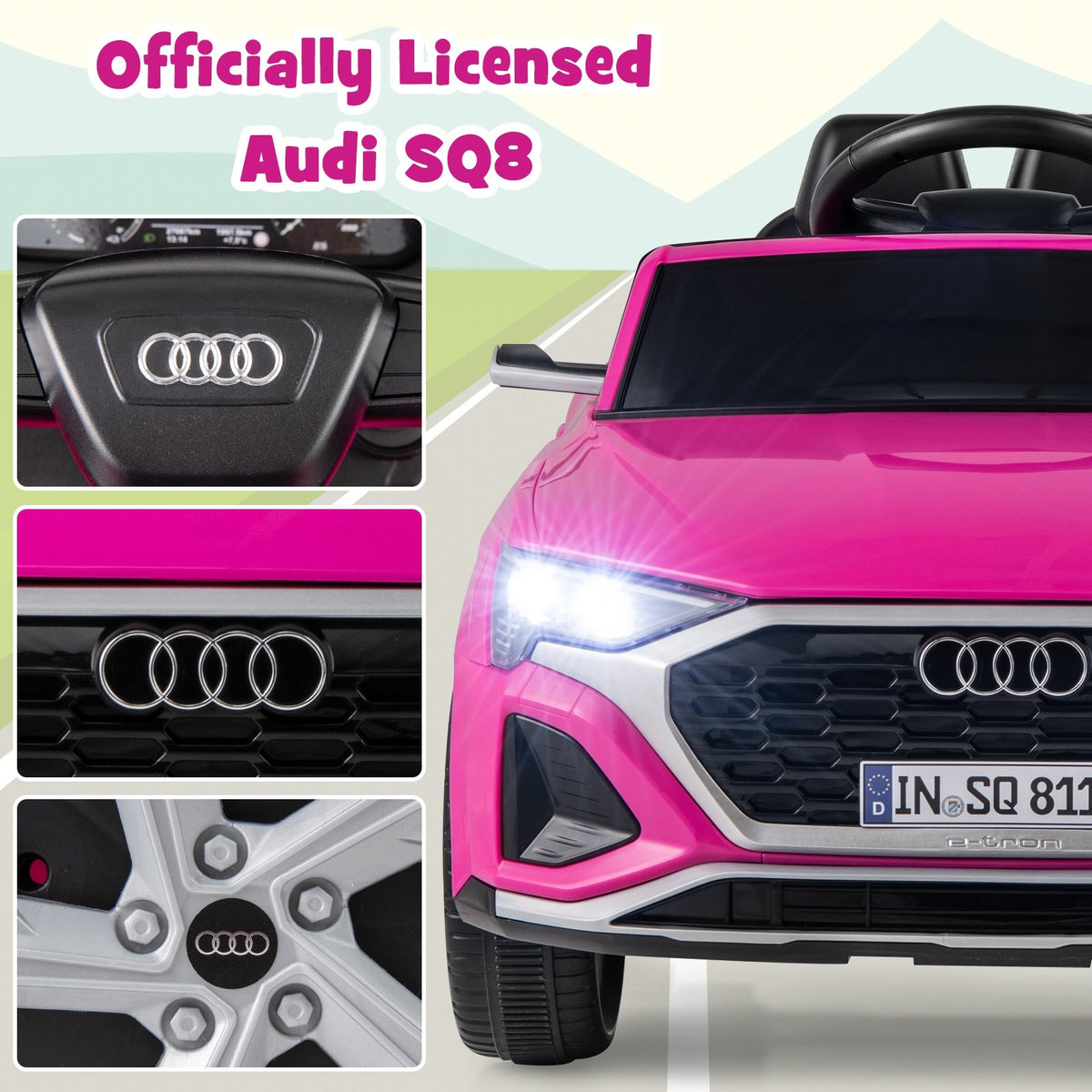 12V Kids Ride on Car Licensed Audi SQ8 with Remote Control and 3 Speeds-Pink view 6
