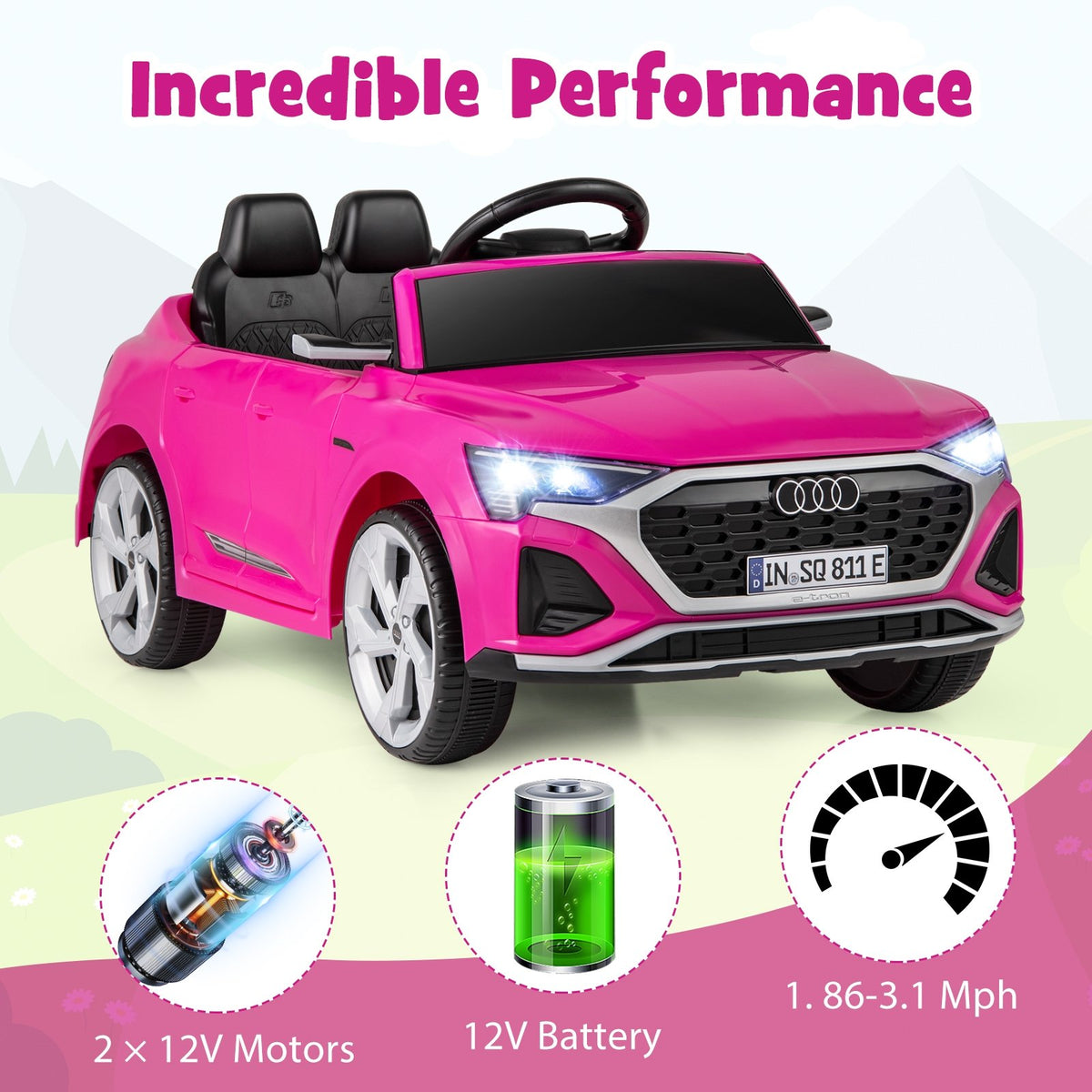 12V Kids Ride on Car Licensed Audi SQ8 with Remote Control and 3 Speeds-Pink view 7