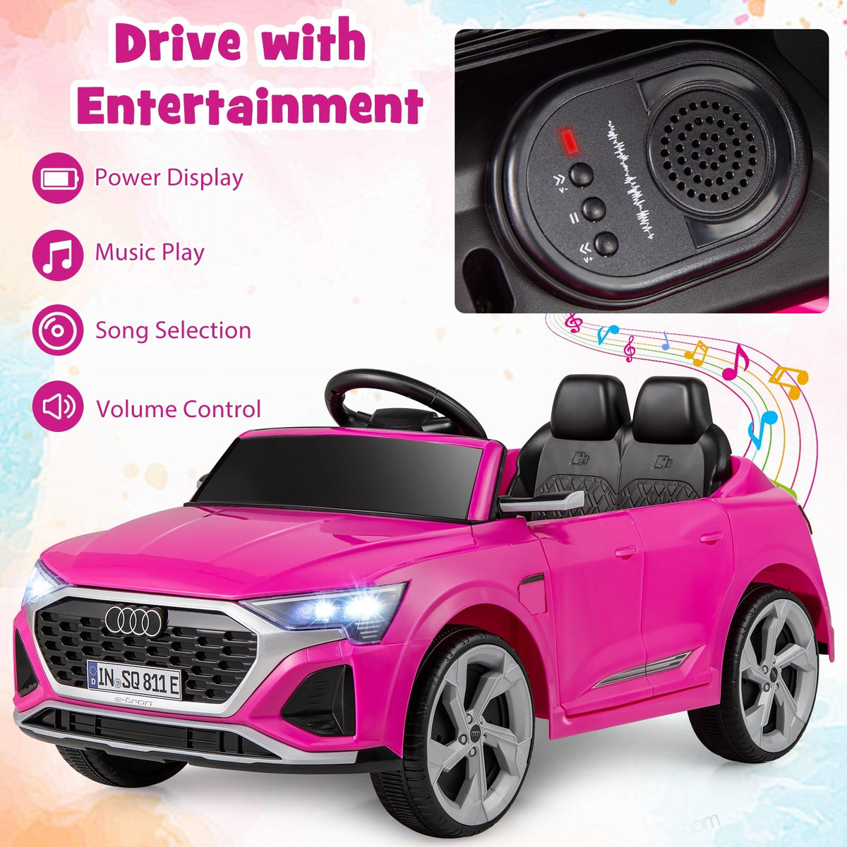 12V Kids Ride on Car Licensed Audi SQ8 with Remote Control and 3 Speeds-Pink view 9