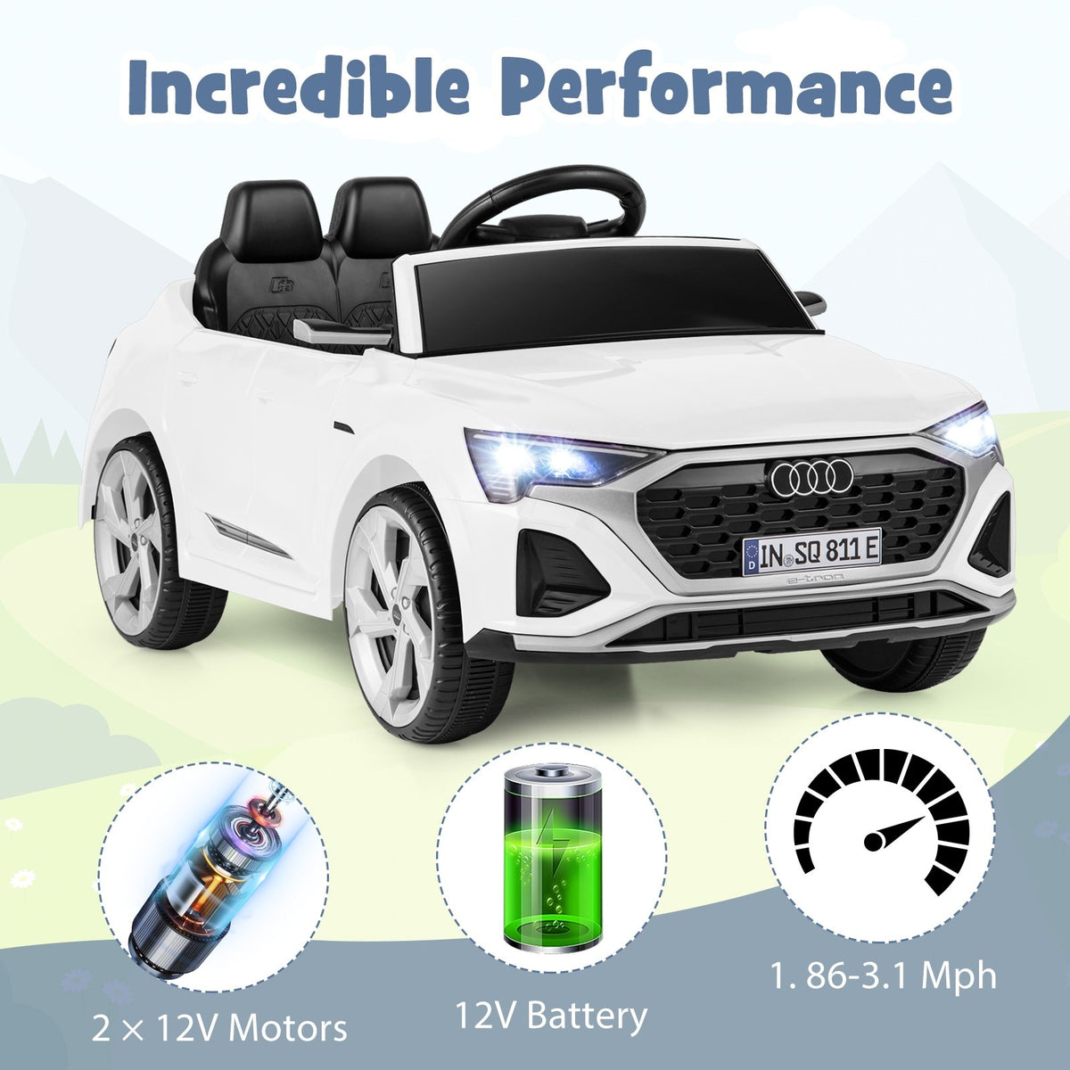 12V Kids Ride on Car Licensed Audi SQ8 with Remote Control and 3 Speeds-White view 8