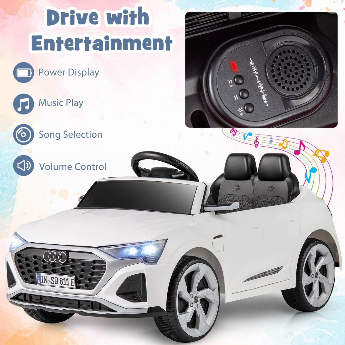 12V Kids Ride on Car Licensed Audi SQ8 with Remote Control and 3 Speeds-White view 9