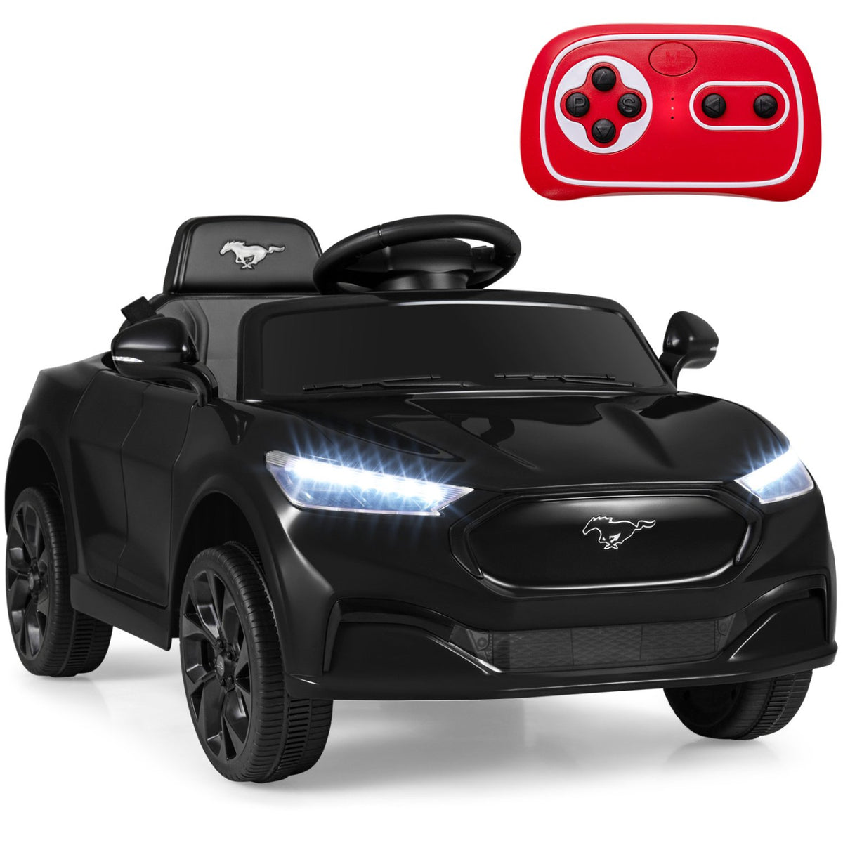 12V Kids Ride on Car Licensed Ford Mach E with Parent Control and Horn-Black