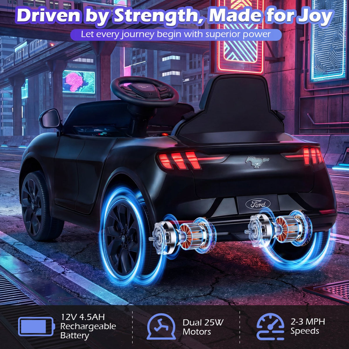 12V Kids Ride on Car Licensed Ford Mach E with Parent Control and Horn-Black view 8