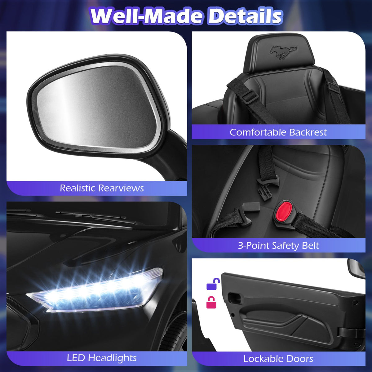 12V Kids Ride on Car Licensed Ford Mach E with Parent Control and Horn-Black view 9