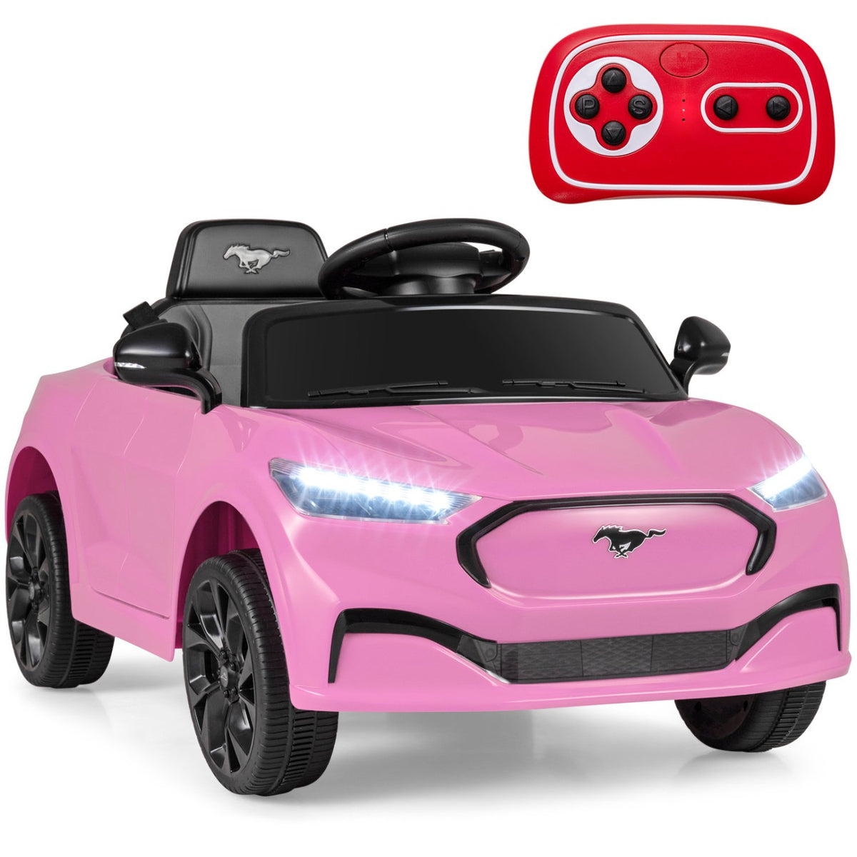 12V Kids Ride on Car Licensed Ford Mach E with Parent Control and Horn-Pink
